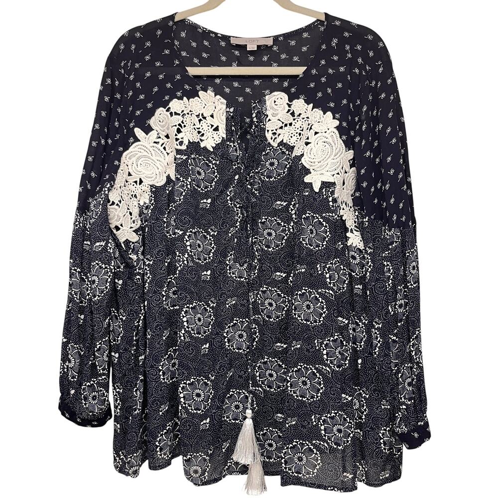 Ann Taylor Loft Pheasant Blouse Long Sleeve Womens Size XL
